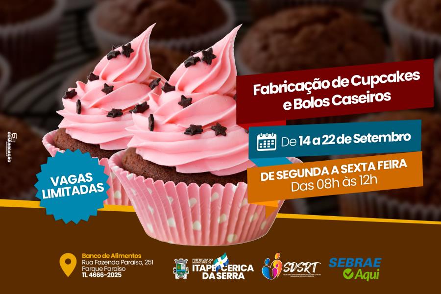 Curso de Cupcakes e bolos caseiros está com inscrição aberta em Itapecerica da Serra