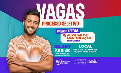 Seleção para Auxiliar de Manipulação acontece nesta quarta, 28 em Taboão da Serra