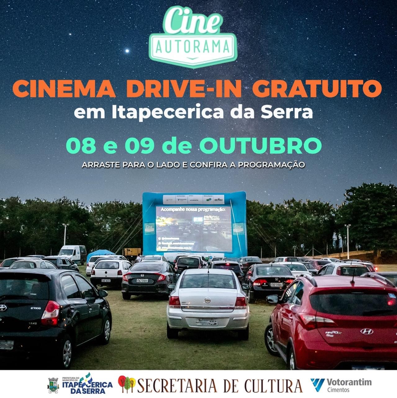 Sessões gratuitas de cinema drive-in no Ginásio de Esportes e ao lado do Terminal do Jacira dias 8 e 9