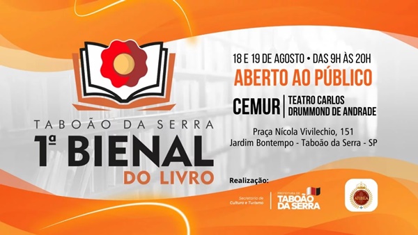 1ª Bienal do Livro acontece nesta sexta e sábado, dias 18 e 19 no Cemur em Taboão da Serra